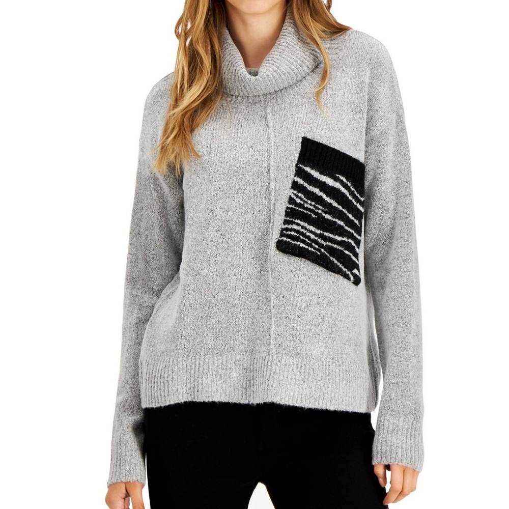 Zebra-Picker Turtleneck Sweater
